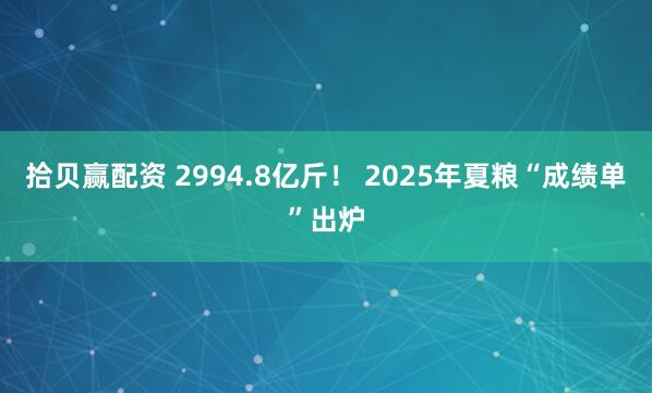 拾贝赢配资 2994.8亿斤！ 2025年夏粮“成绩单”出炉
