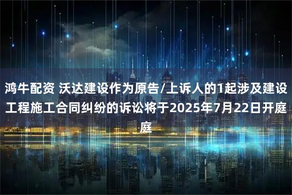 鸿牛配资 沃达建设作为原告/上诉人的1起涉及建设工程施工合同纠纷的诉讼将于2025年7月22日开庭
