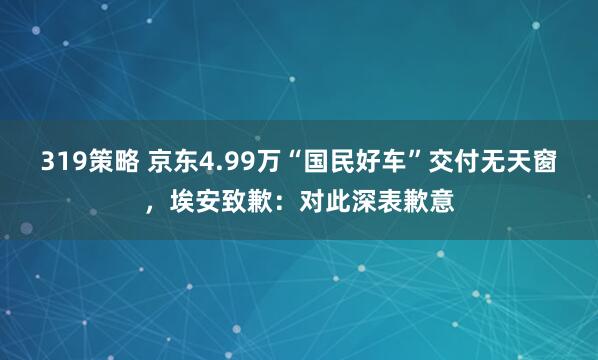 319策略 京东4.99万“国民好车”交付无天窗，埃安致歉：对此深表歉意